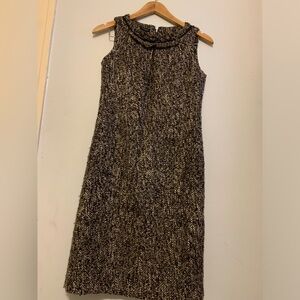 Talbots Black/Cream /grey sheath pencil Midi Dress Sleeveless size 4 wool-tweed